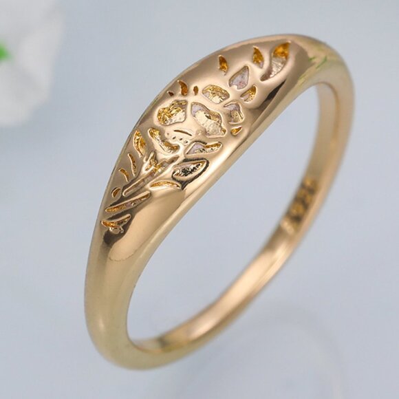 14K Gold Plated Flower Carved Unique Fashion Vintage Ring for Women, L032